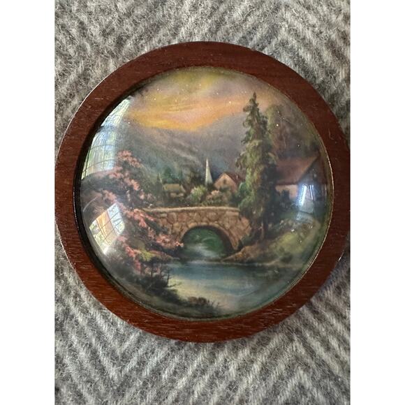 Vintage Bubble Glass Pictures English Cottage landscape set of 3 wood, wall art - Picture 7 of 13